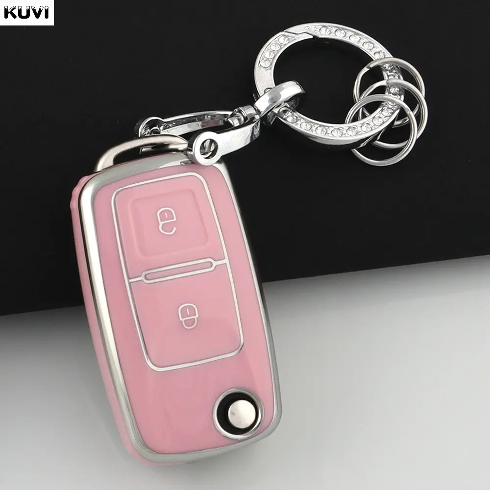 الوردي بولي TPU حافظة مفاتيح السيارة لشركة فولكس فاجن فولكس فاجن بولو تيجوان باسات B5 B6 B7 جولف 4 5 6 MK6 جيتا لافيدا لسكودا اوكتافيا المفاتيح