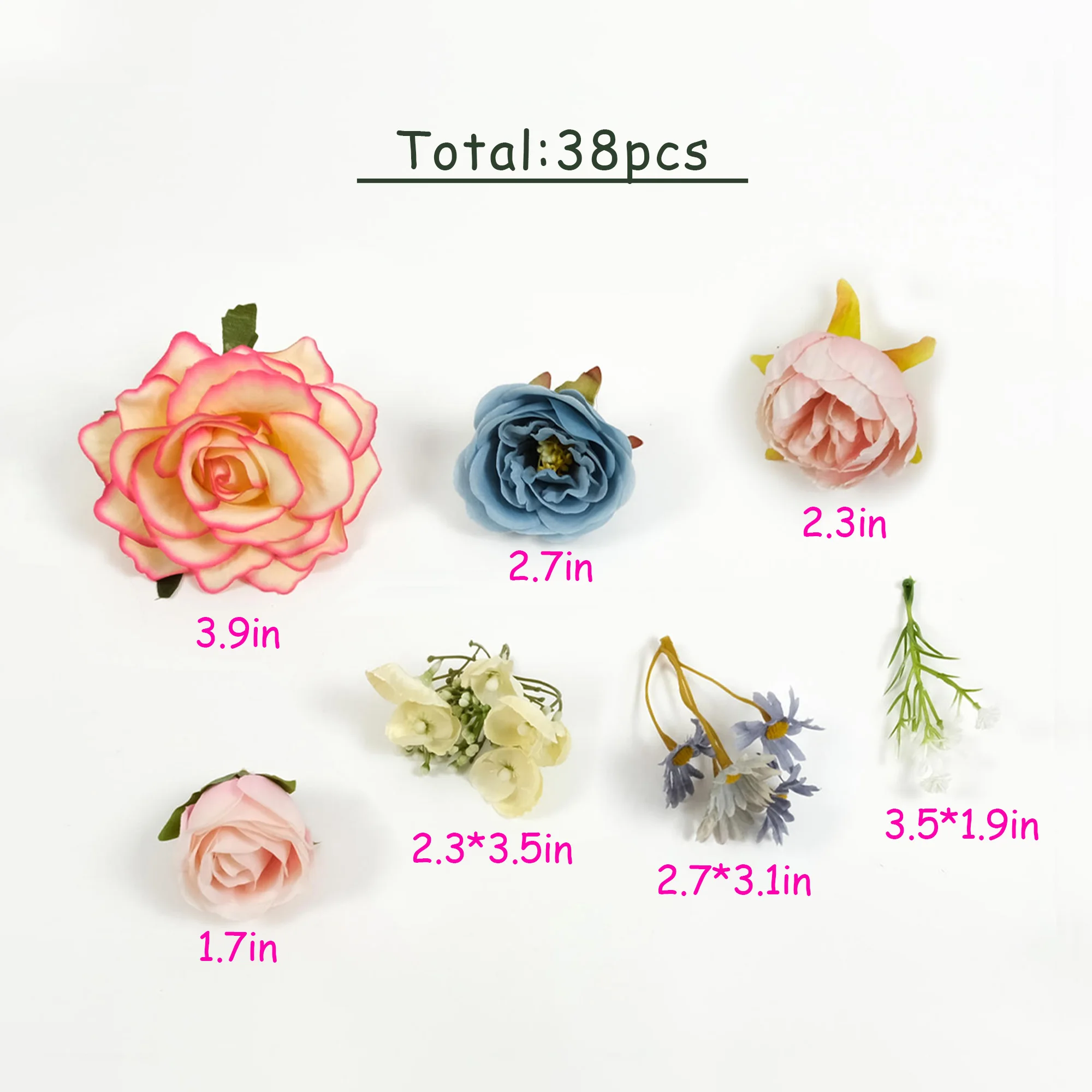 38PCS Artificial Silk Flower Head Combo Set Mix Faux Flower For DIY Crafts Wedding Party Wreath Bouquets Decor Fake Flower