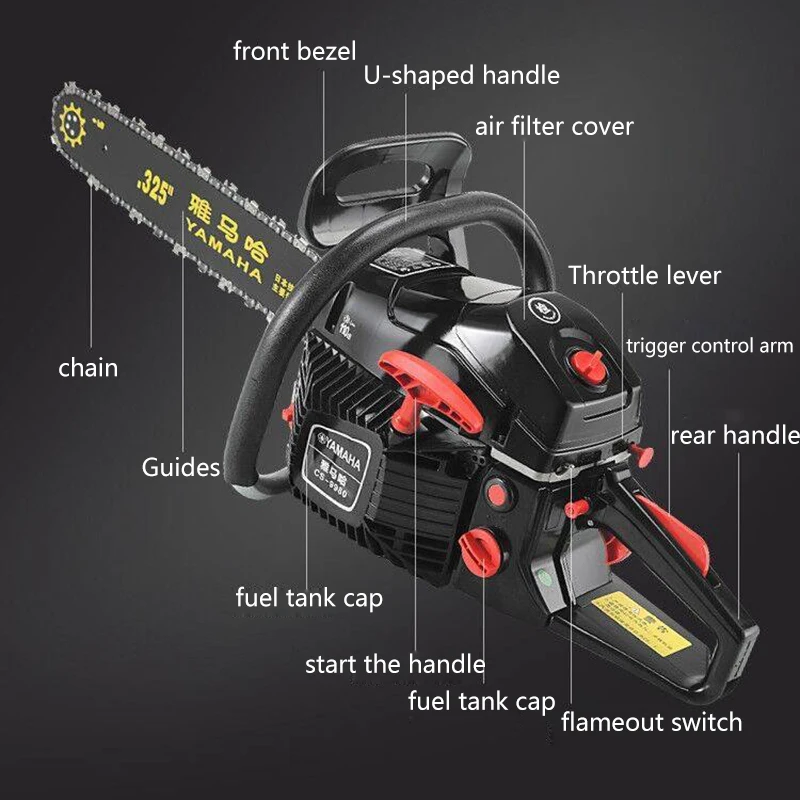 Professional Tree Cutting High Power Gasoline SawHand Held Chain Saw Cutting Wood Machine Garden Tools 5.2KW