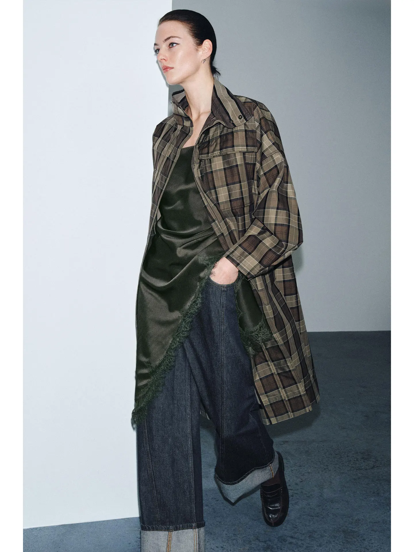 Primavera 2026 Faion Allentato Casual Collo alto Lungo Cappotto scozzese Sve Pendolarismo da donna Sle Chiusura a bottone singolo di media lunghezza