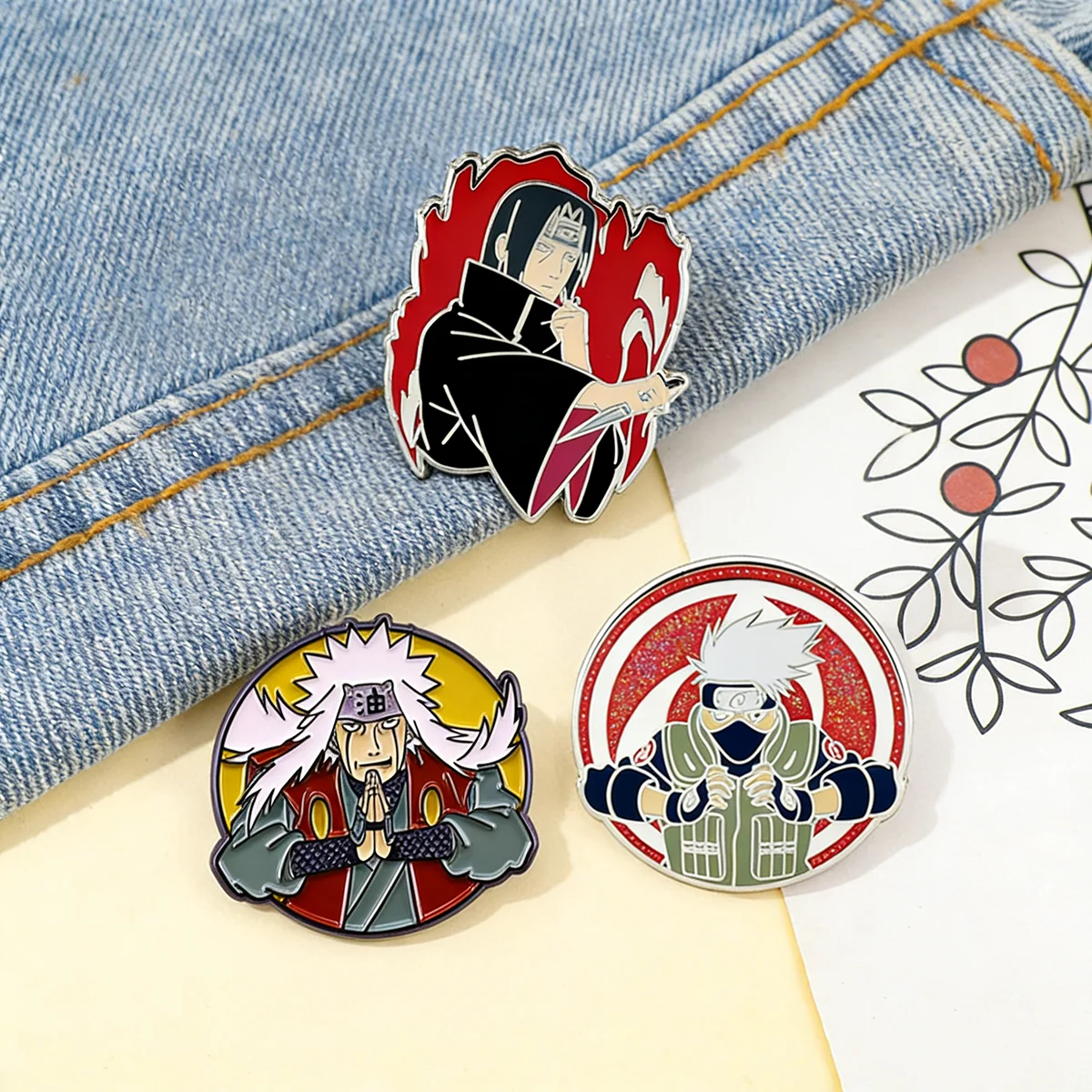 3Pcs/Set Anime Character Enamel Brooch Cartoon Uchiha Itachi Kakashi Jiraiya  Metal Badge Lapel Pin Cosplay Accessories Fan Gift
