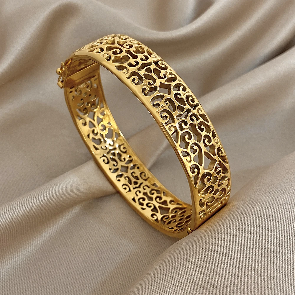 Greatera ausgehöhltes Astblatt-Schnitzerei-Design-Armband für Damen und Herren, klobiger Edelstahl, Persönlichkeit, beliebter Armreif, Party