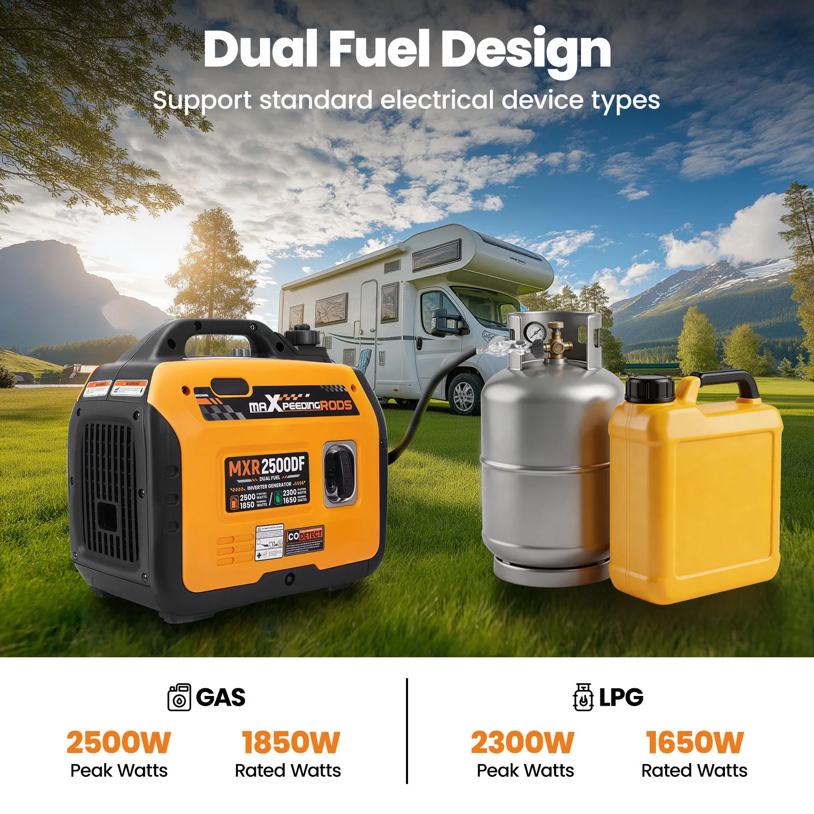 Dual Fuel Inverter Generator 2500W Peak Gas 2300W Peak LPG for Extreme Weather Portable Dual Fuel Inverter Generator