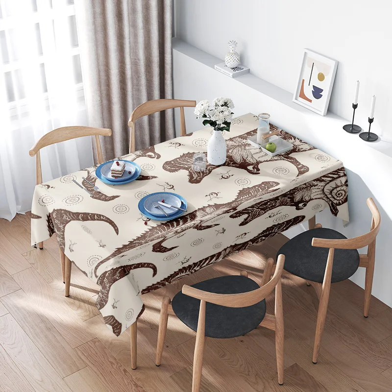 Mantel elegante con estampado de dinosaurio, decoración moderna para el hogar para comedor, juego de manteles individuales rectangulares (blanco marrón)