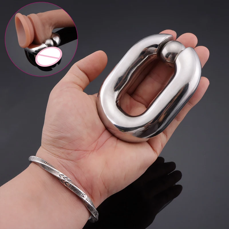 2 Size Stainless Steel Penis Lock Cock Ring With Remove Beads Heavy Duty Weight Male Metal Ball Stretcher Scrotum Delay Sex Toys