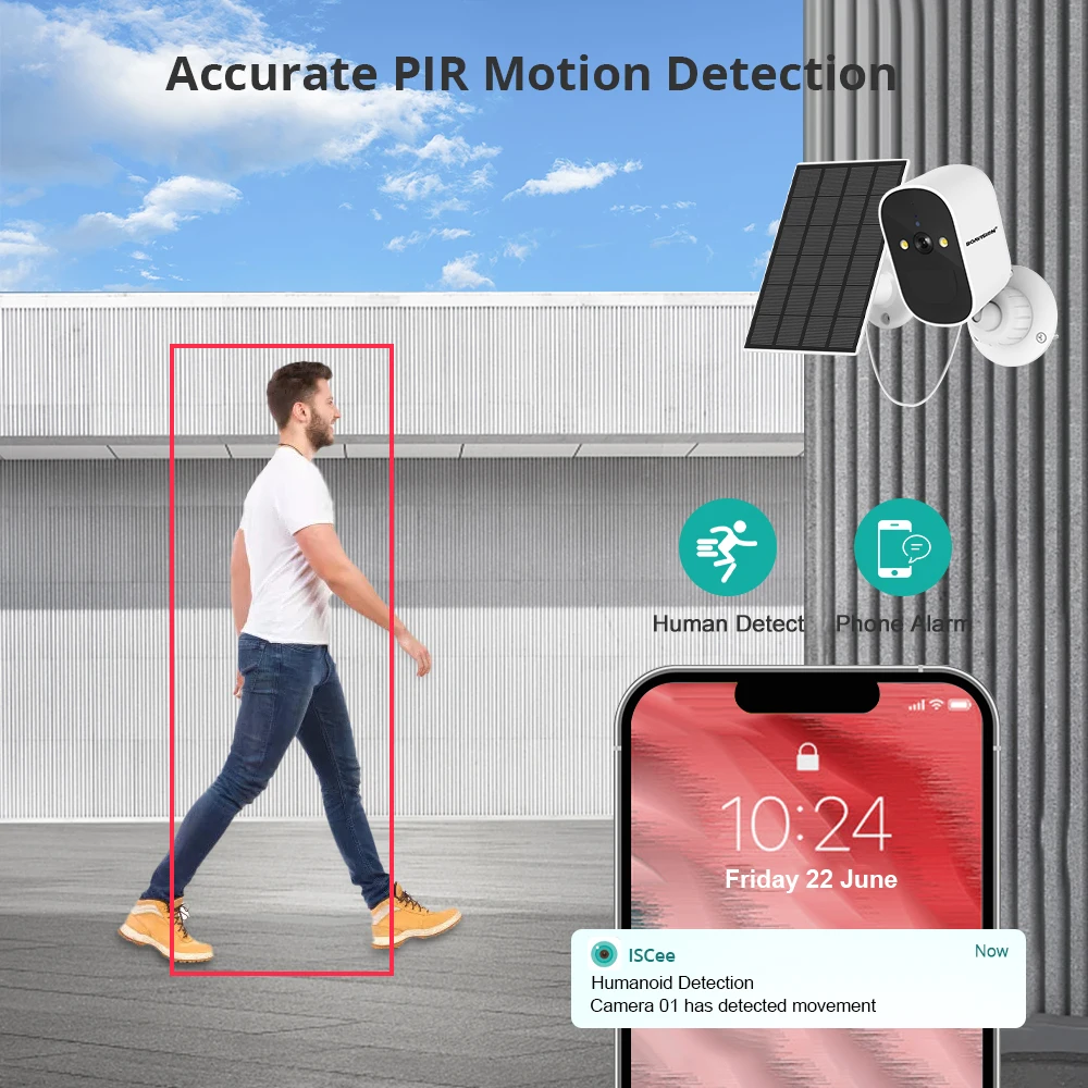 BOAVISION Solar Camera Wifi Outdoor Built-in Rechargeable Battery PIR Human Detection 1080P Video Surveillance Security Camera image 4