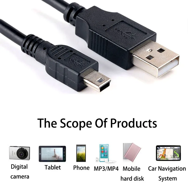 Mini USB To USB Fast Data Charger Cable for MP3 MP4 Player Car DVR GPS Digital Camera HDD 5 Pin Data Cable 0.3 0.5 1.5m 1m 3m 5m