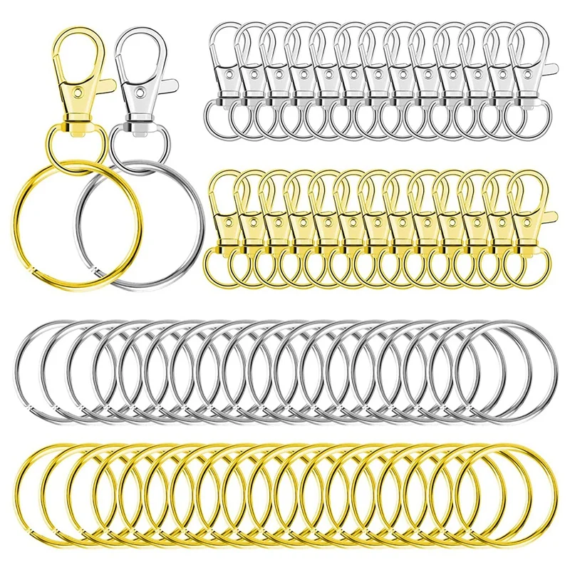 120Pcs Key Chain Swivel Snap Hook Lanyard Clips With Key Rings, Keychain Hardware Hooks For Lanyard, Purse And Crafts