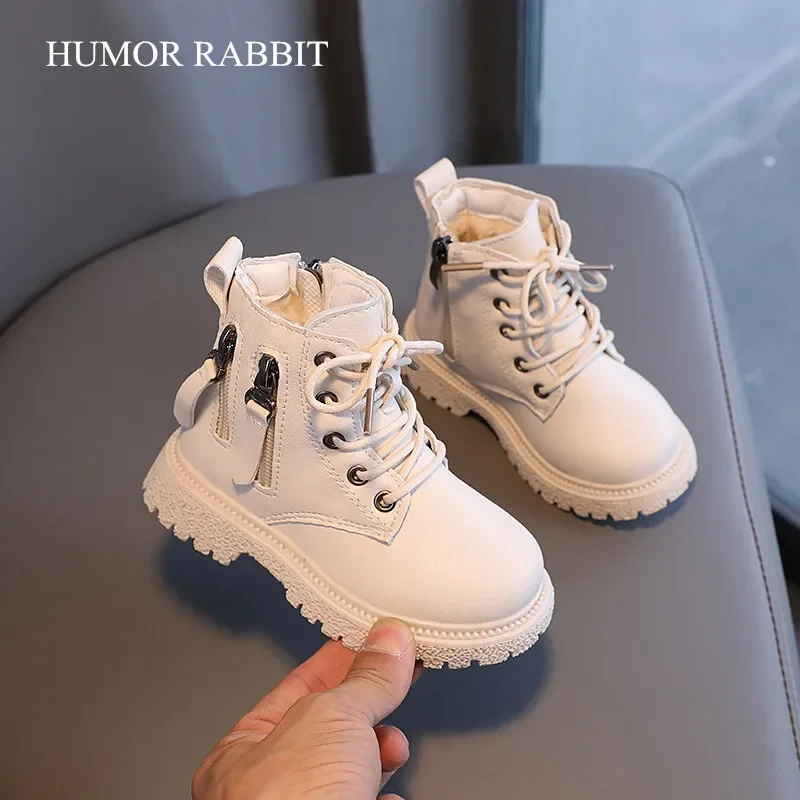 Size 20-30 Autumn Winter Girls Rubber Boots for Children Boys Shoes Warm Cotton Ankle Boots Kindergarten Kids Boots Double Zip
