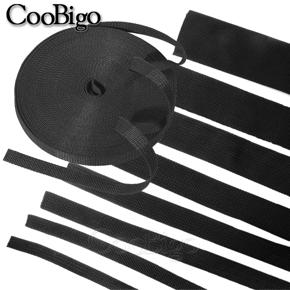 10yards Polypropylene Webbing Strap Belt Tape Fabric Ribbon Band for Bag Pet Collar DIY Craft Sewing Accessories Black 10-50mm