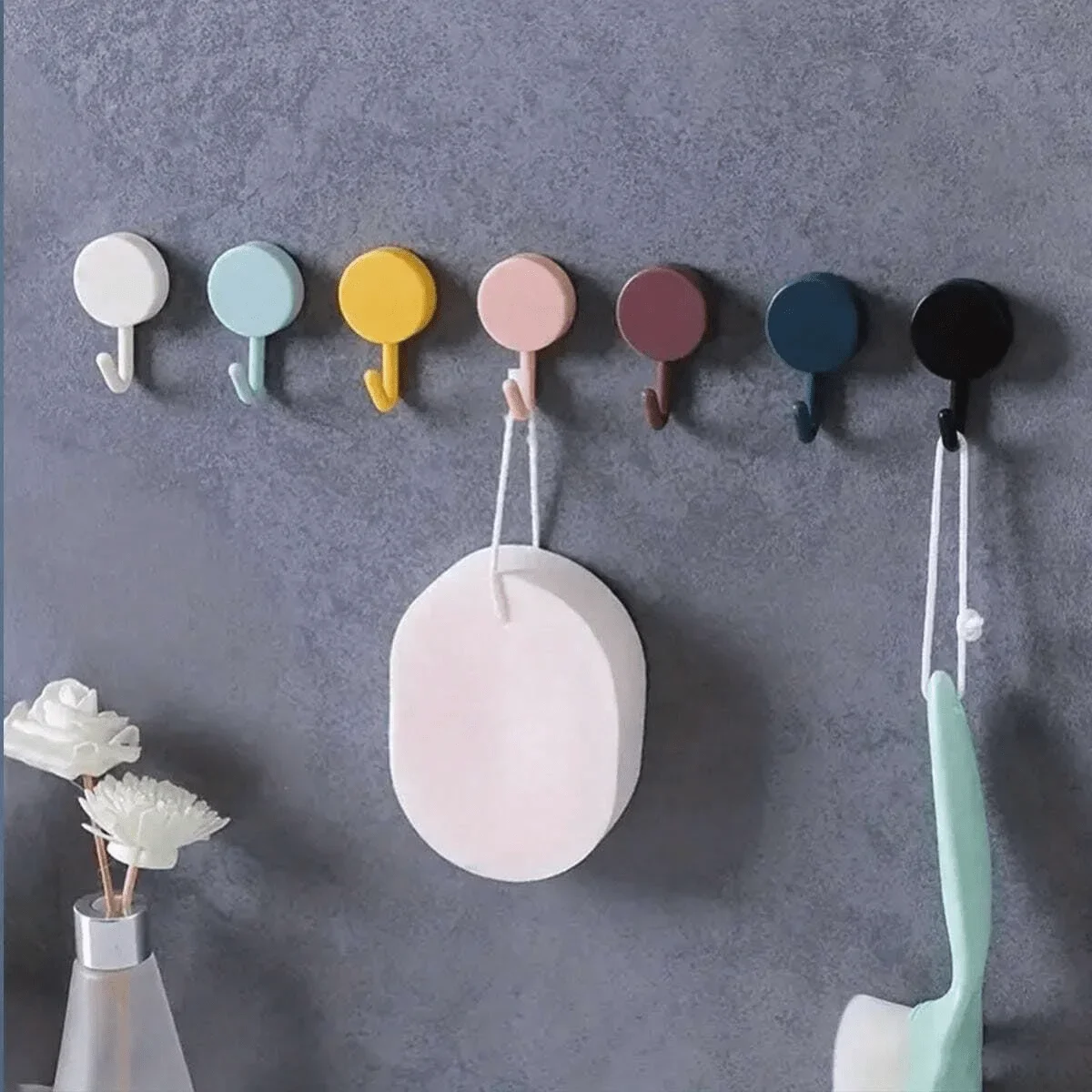 10Pcs Self-Adhesive Wall Hooks No Drilling Stick On Hook for Kitchen Bathroom Home Organizer Random Color