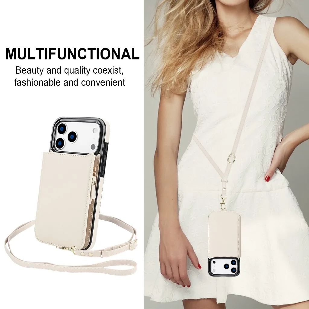 Crossbody Leather Wallet Phone Case For iPhone 17 Pro Max Air 17e 16e 15 14 Plus 13 12 Mini 11 Card Holder Wrist Strap Cover - view 3
