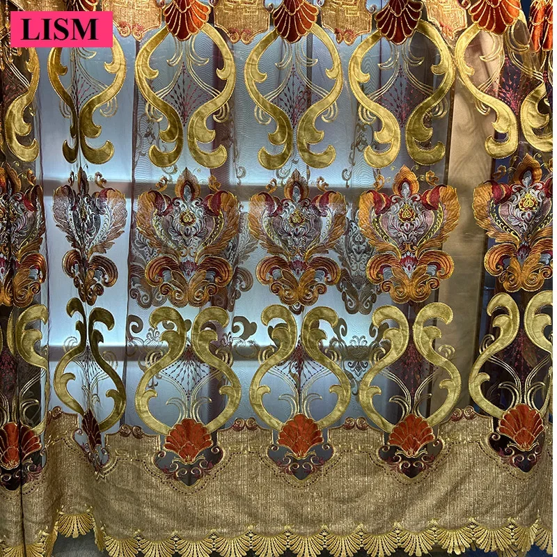 High-end Hollow Embroidery Curtains for Living Room Bedroom European Luxury Chenille American Valance Decor Custom Coffee Tulle