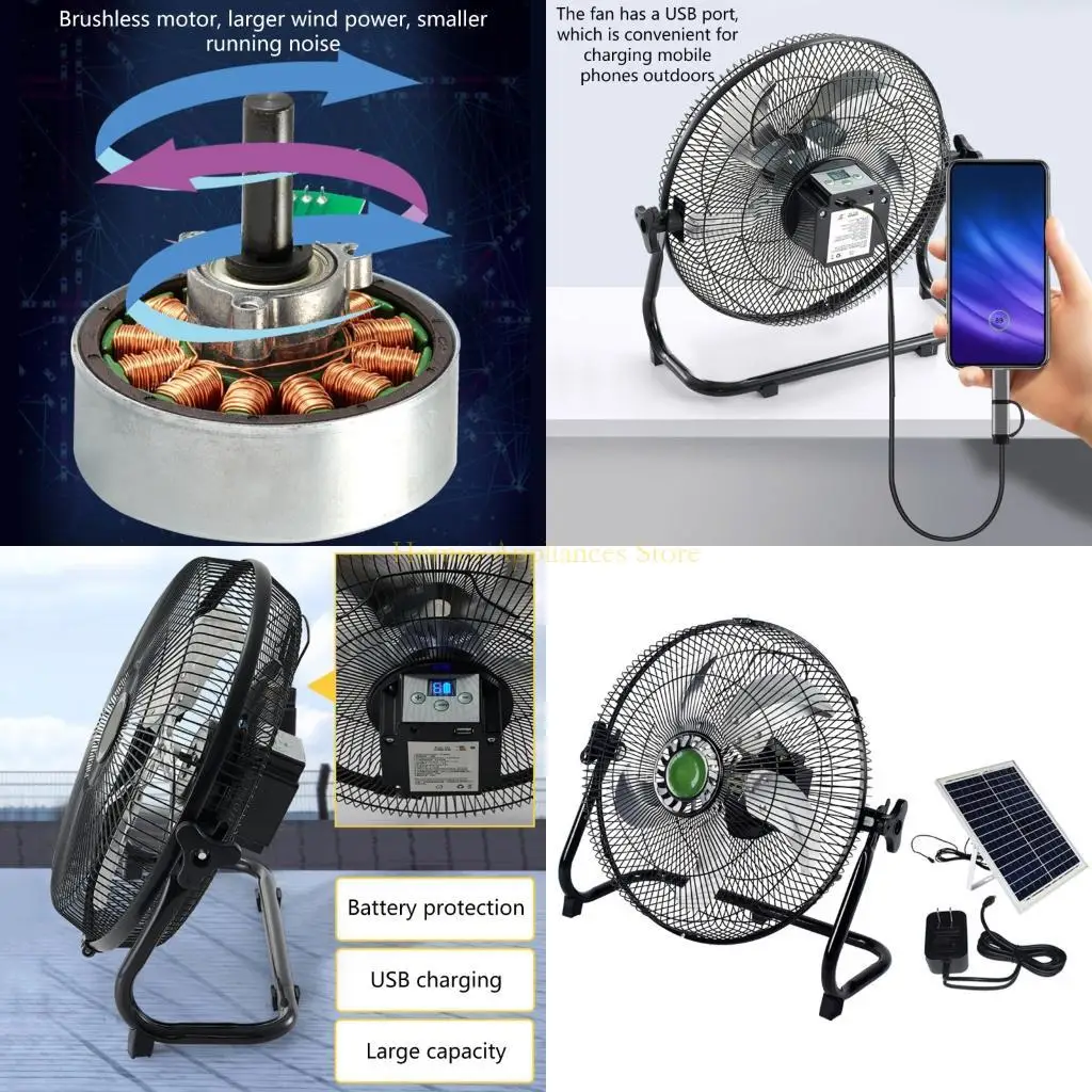 

D0AB Portable Floor Fan Fan Solar Powered Fan Fan для гаражного кемпинга в помещении на открытом воздухе.