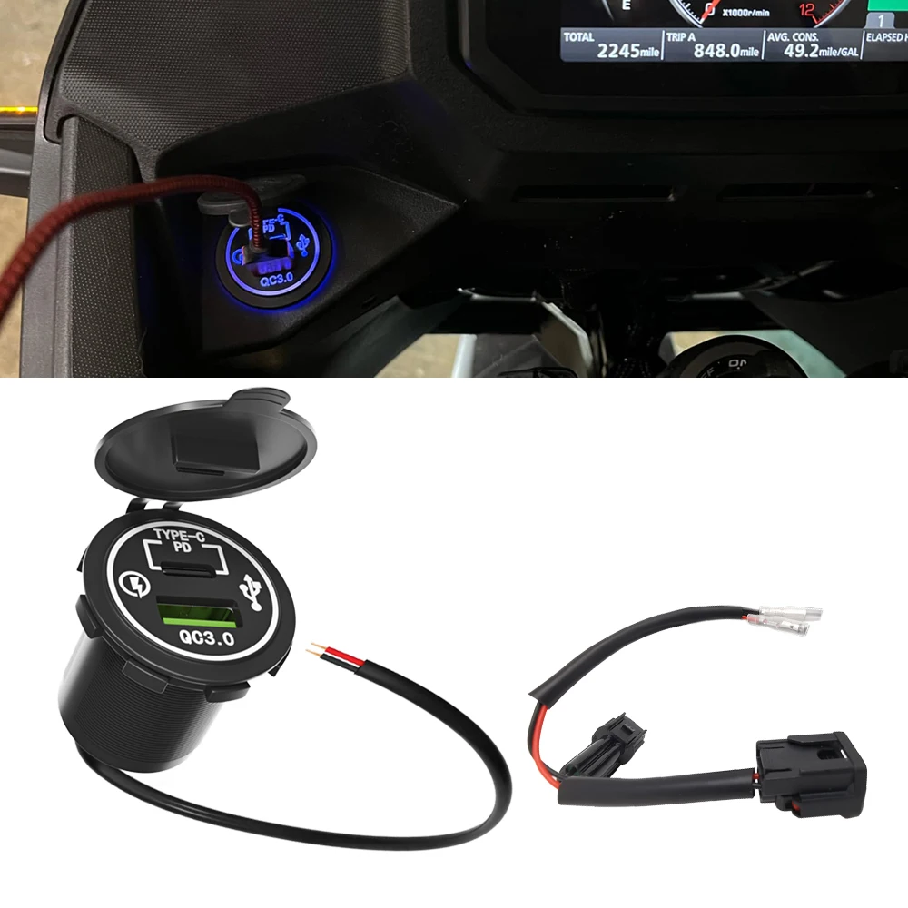 Quick Charge USB Type-C PD Port Kit with Connector Compatible with Honda Transalp XL750 (2023 - current)