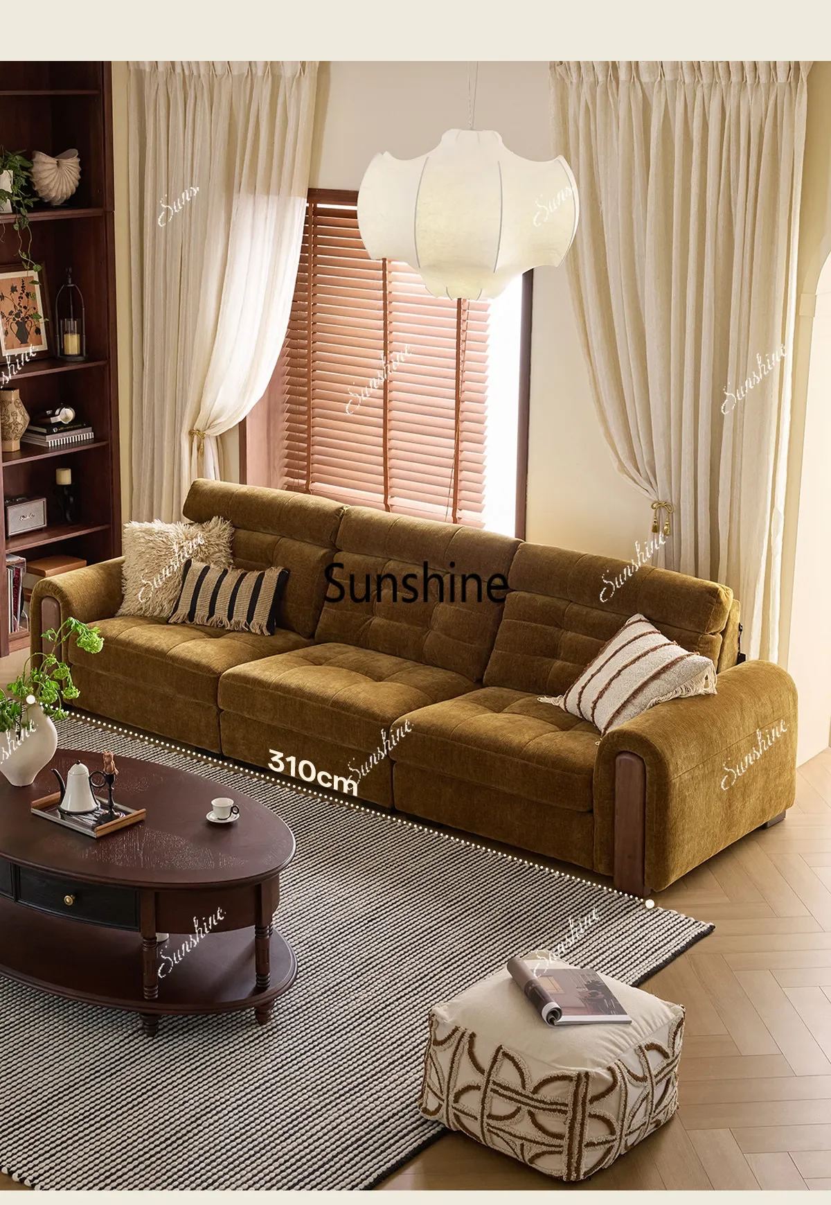 F Cream wind living room chenille sofa retro straight row can be customized small apartment sofa