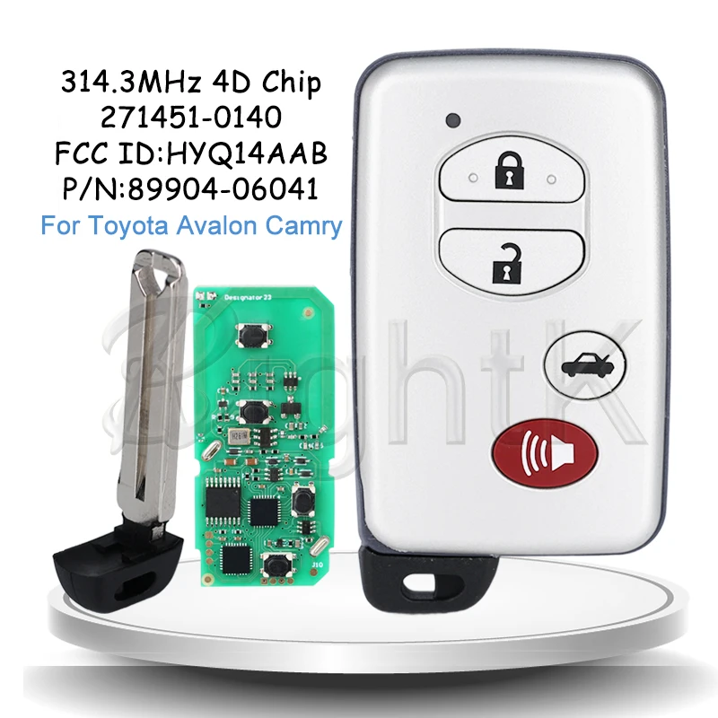 

Автомобильный ключ дистанционного управления 314,3 МГц HYQ14AAB для Toyota Avalon Camry 2006-2010, плата 271451-0140, 4D чип, умный автоматический брелок с логотипом