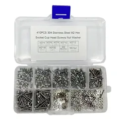 410PCS M2X4 6 8 10 12 16 20mm 304 Stainless Steel Hexagon Hex Socket Cap Head Screw Bolt Nut Set Assortment Kit