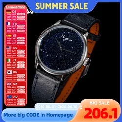 Sugess 38mm Automatic Mechanical Men Watch Blue GoldStone Dial Origin ST2130 Movement Sapphire Crystal Simple Skeleton Case New