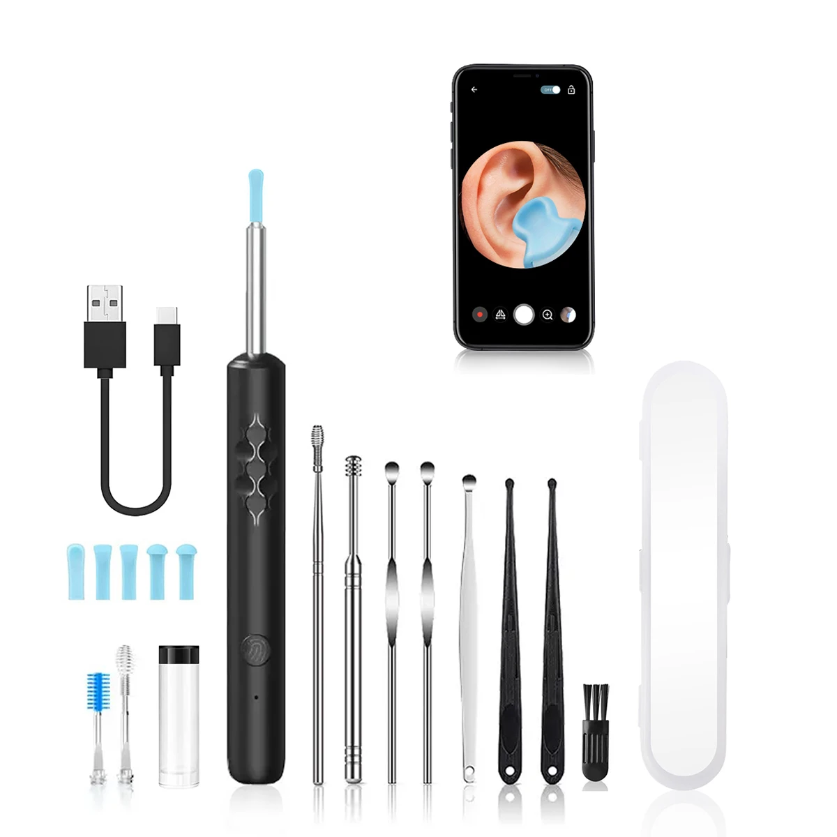 

Ear Wax Removal- with 6 Pcs Ear Set - Ear Canal Cleaner with 1080P Camera - FSA HSA Eligible - Ear Cleaning Kit with 8 Ear Spoon
