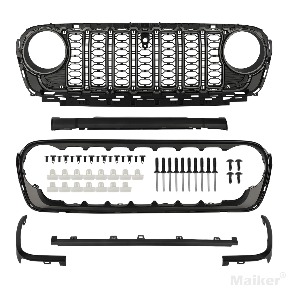 2024 Style Mesh Grille With Camera Location For Jeep Wrangler JL Gladiator Accessories Front    JT