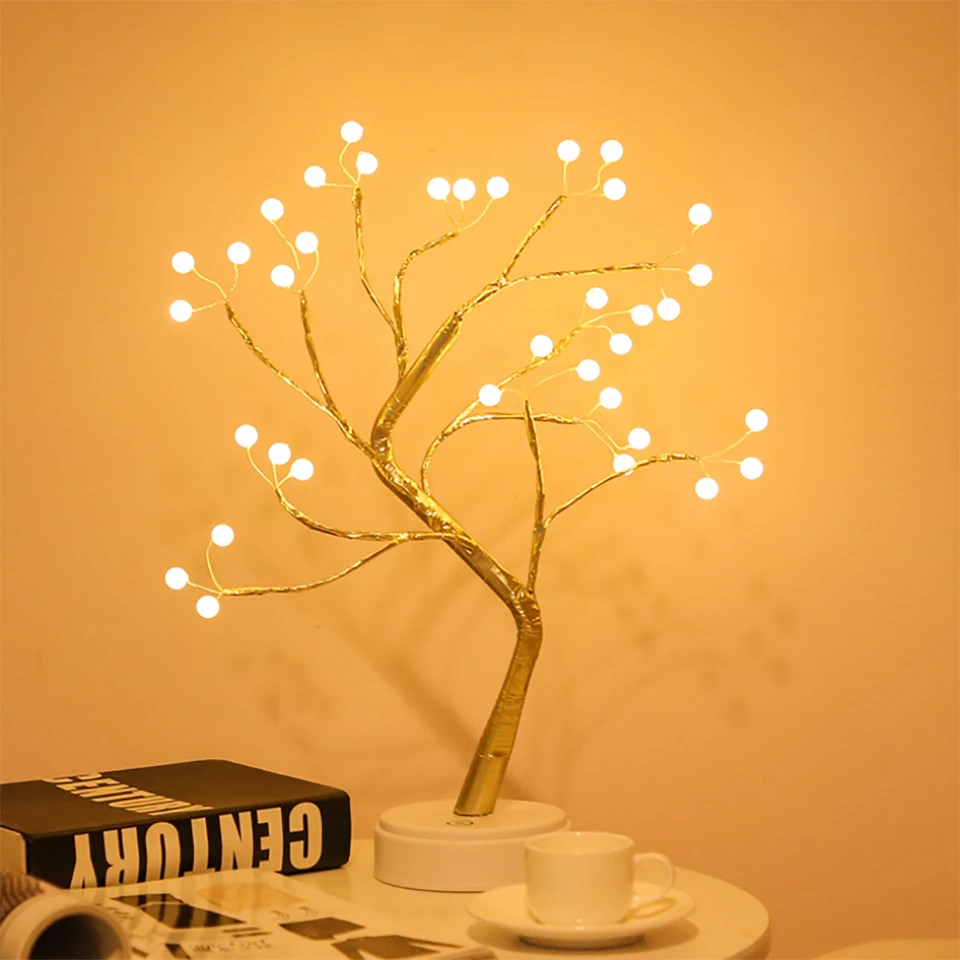 Lampu Malam LED Mini Pohon Natal Kawat Tembaga Lampu Peri Lampu Karangan Bunga untuk Anak-anak Dekorasi Kamar Tidur Rumah Dekorasi Liburan Natal
