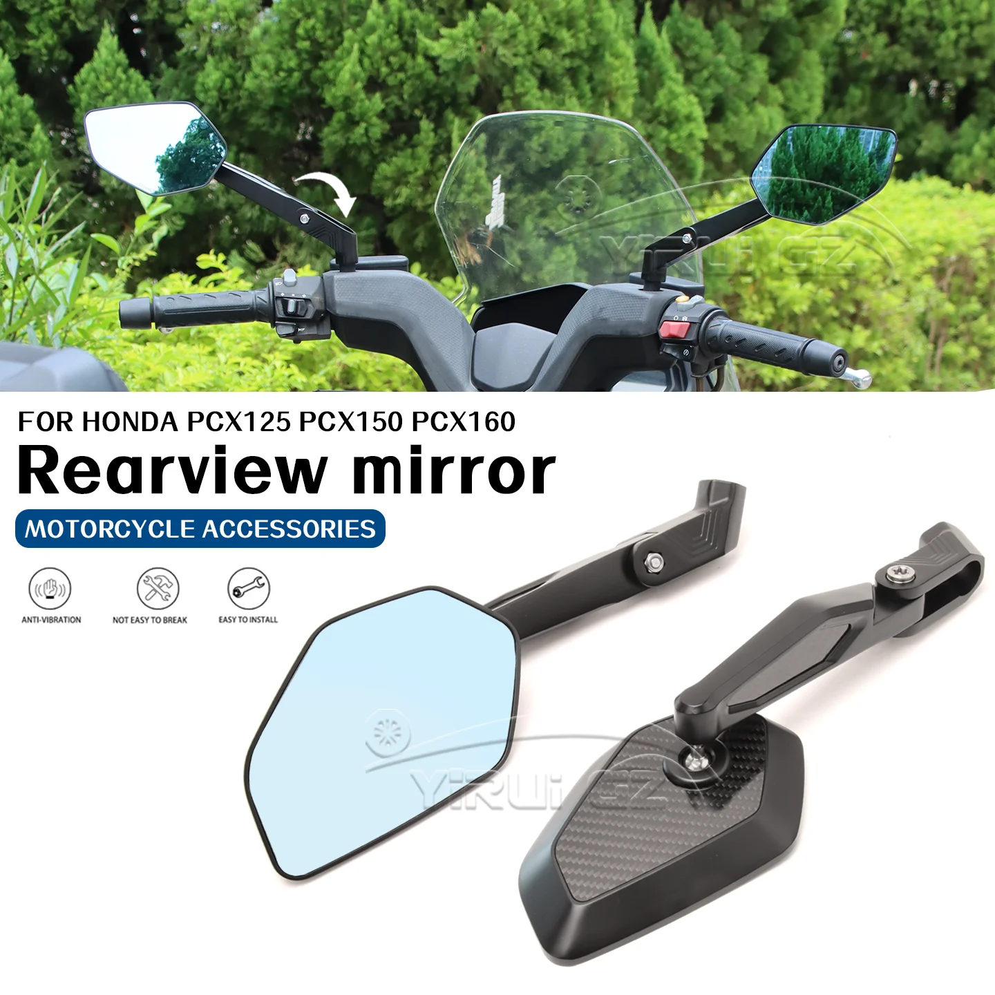

Motorcycle rearview mirrors Rearview Side Mirror Foldable mirror rod Blue light anti-glare mirror FOR HONDA PCX125 PCX150 PCX160