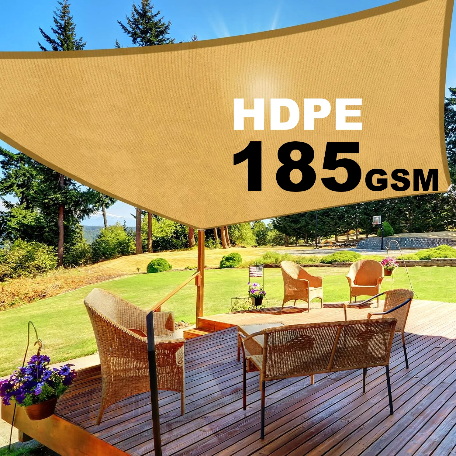 185GSM HDPE Sun Shelter Rectangle Sun Shade Sail Outdoor Sunshade Canopy UV Block Sun Cover for Garden Backyard Patio Awning
