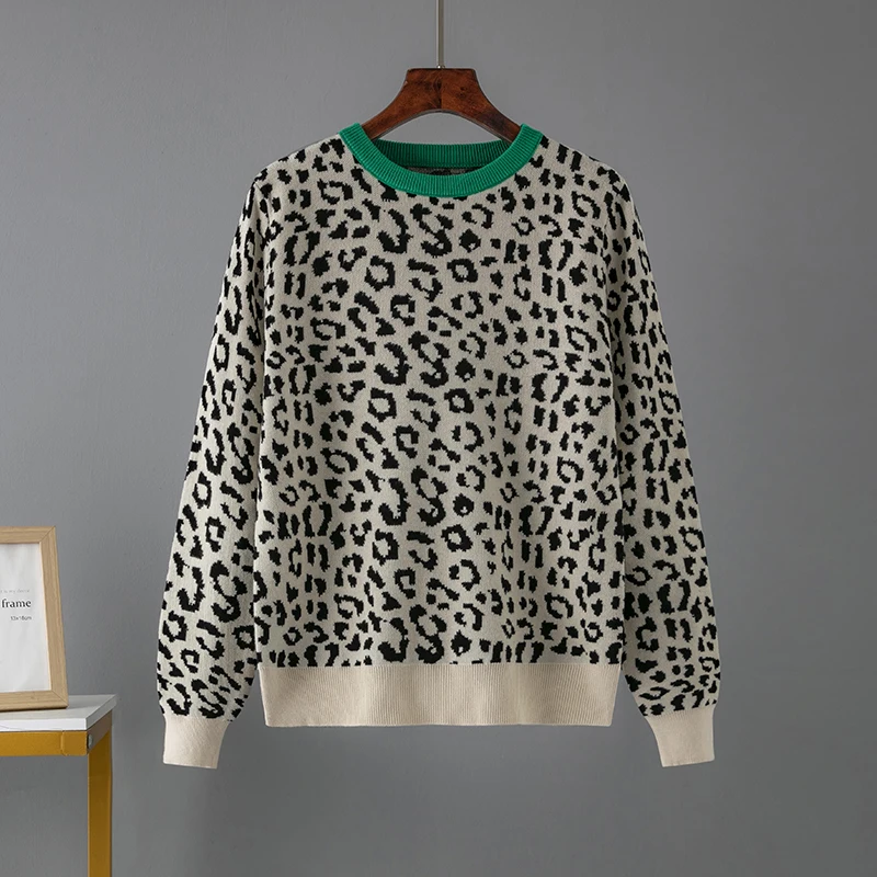 2023 Autumn Jumper Autumn winter Knitted Sweater Women Oversized Sweaters Female Leopard Jacquard Fashion Wool Blends Pullover