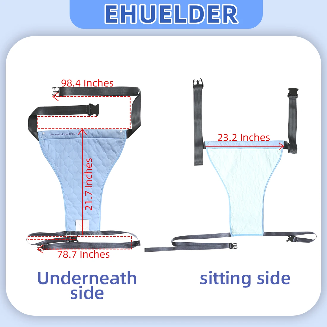 Ehucon Wheelchair Seat Cushion with Safety Belt Absorbent Urine Proof Pad Detachable Apron for Fall Prevention Elderly Disabled