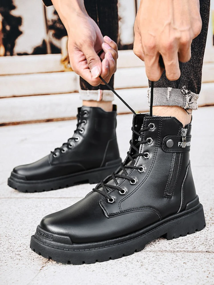

Весенне-осенние новые мужские высокие британские модные ботинки, дышащая уличная рабочая одежда на шнуровке, модные походные ботинки для пустыни