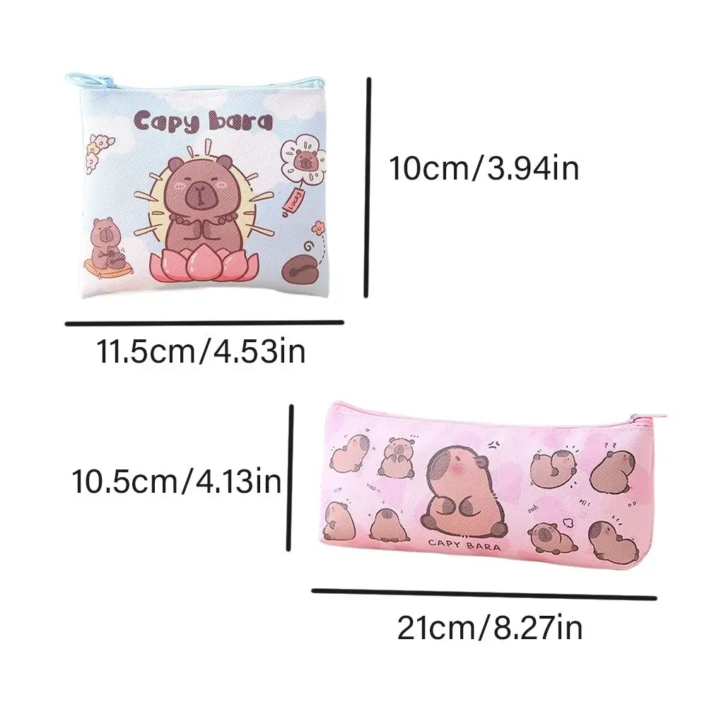 Tas penyimpanan Capybara dompet koin garis bunga kartun Makeup tas lipstik kulit PU tahan air tas tangan persegi kecil luar ruangan