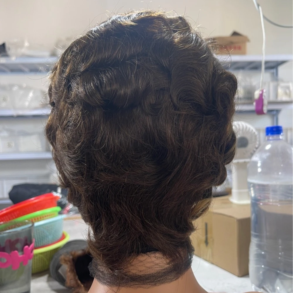 4/27 # 13x4 Lace Frontal Pixie Cut Lockenperücken 8 Zoll Brasilianisches Echthaar Remy Weich Atmungsaktiv Natürlicher Look für Schwarze Frauen Täglicher Gebrauch – Detail 7