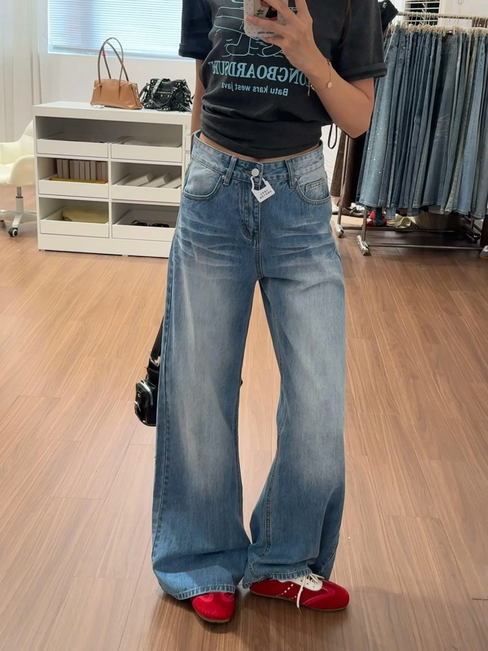 

High Waist Wide Leg Straight Cut Blue Jeans Women's Summer New Style Loose Slimming Drapey Floor-Length Trousers