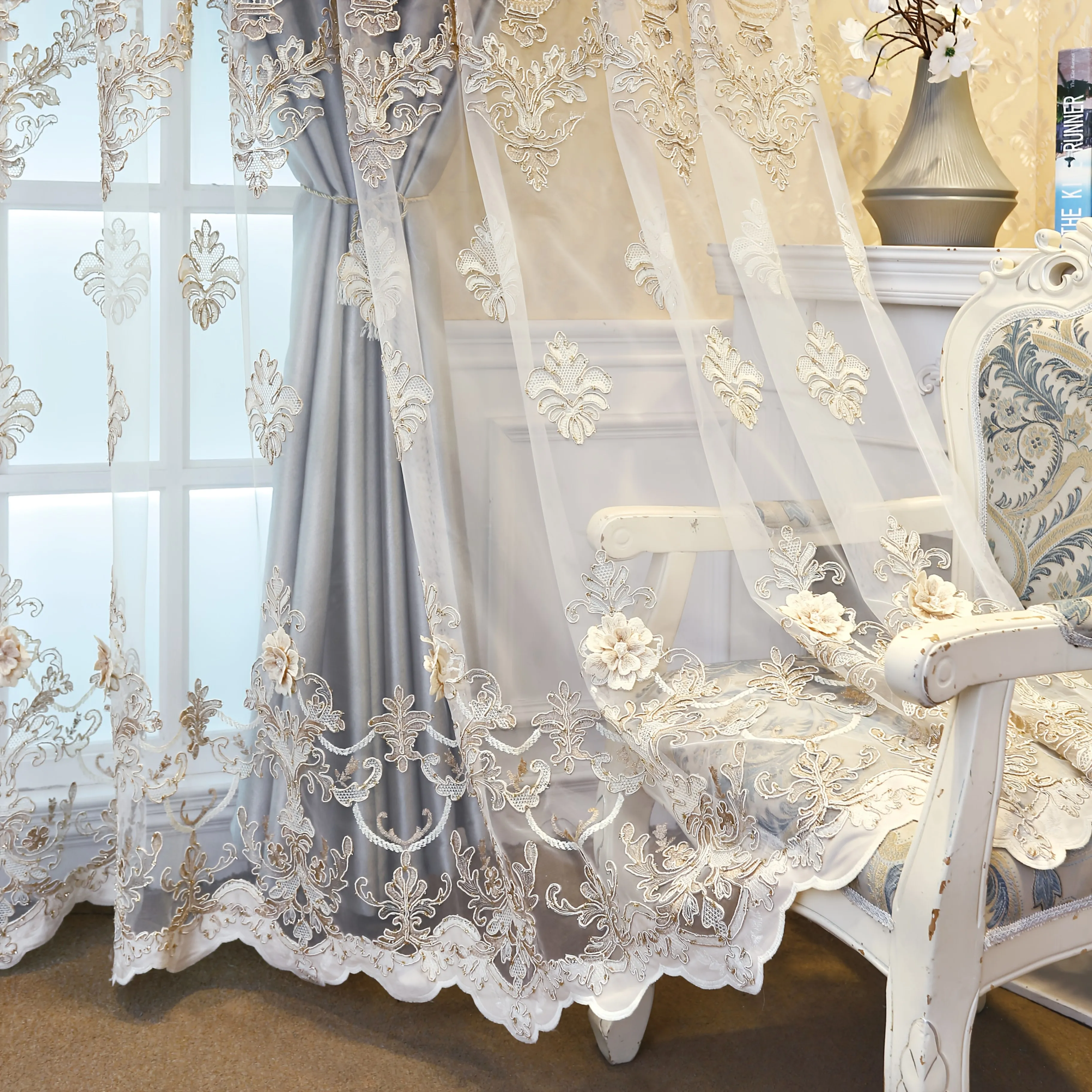 

Balcony curtains,partition curtains,classic and elegant white embossed embroidered yarn,bedroom decorative curtains,door curtain