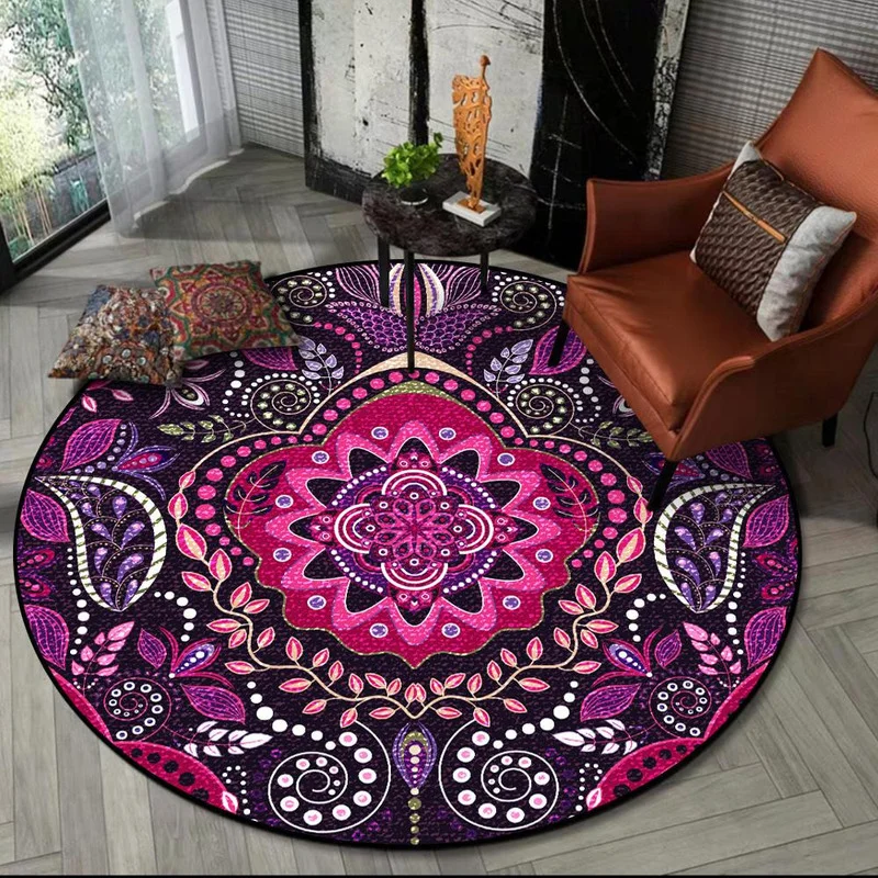 Purple Mandala Round Carpet Anti-slip Bathroom Mats Kids Room Mat Round Rug Bedroom Rugs Living Room Rug Ethnic Style Home Decor