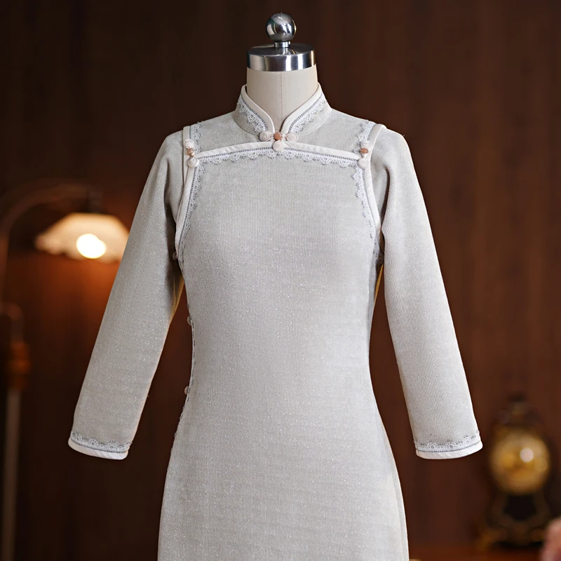 

Длинное платье с боковыми разрезами, теплое, облегающее, прямого кроя, молодежное, для весенне-осеннего сезона от Zhaoliang Youan