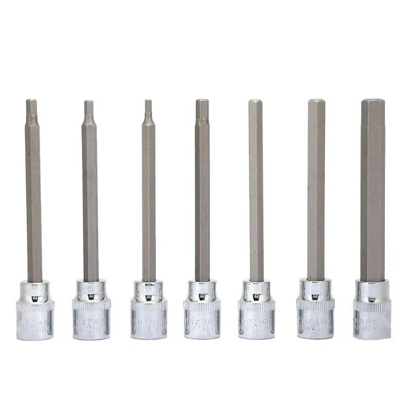 BIESUO 7pcs 3/8 Square Socket Bit with 1/8 3/16 7/32 1/4 9/32 5/16 3/8 Hex Extend Long Bit Socket Set