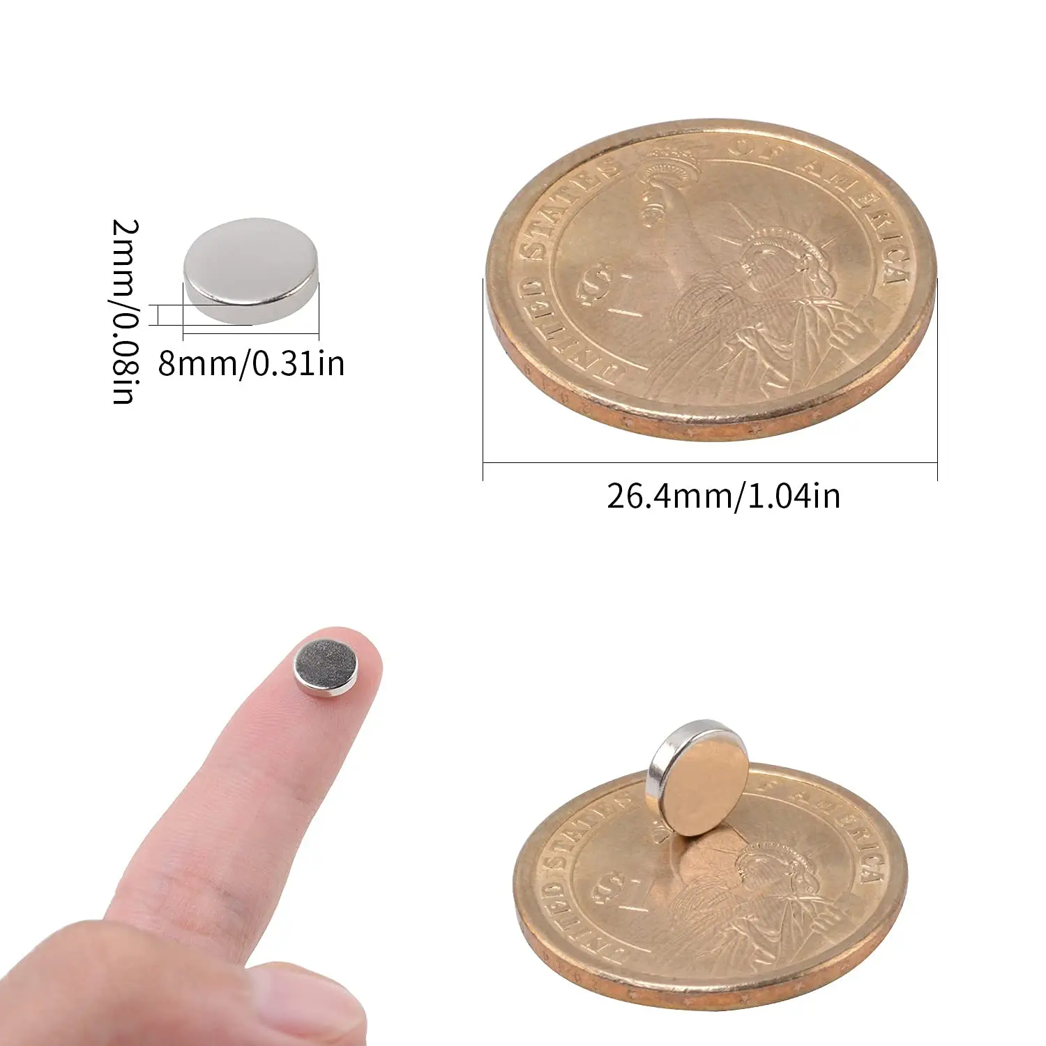 Kleine 8x2mm starke Neodym-Magnete, Scheibenmagnete mit Kleberückseite für Bastelarbeiten, Hochleistungs-Permanentmagnete aus seltenen Erden für – Detail 2