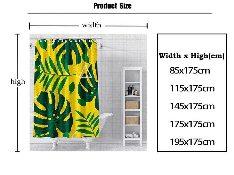 3d Printed Green Tropical Plants Shower Curtains Bathroom Waterproof Polyester Leaves      Screen