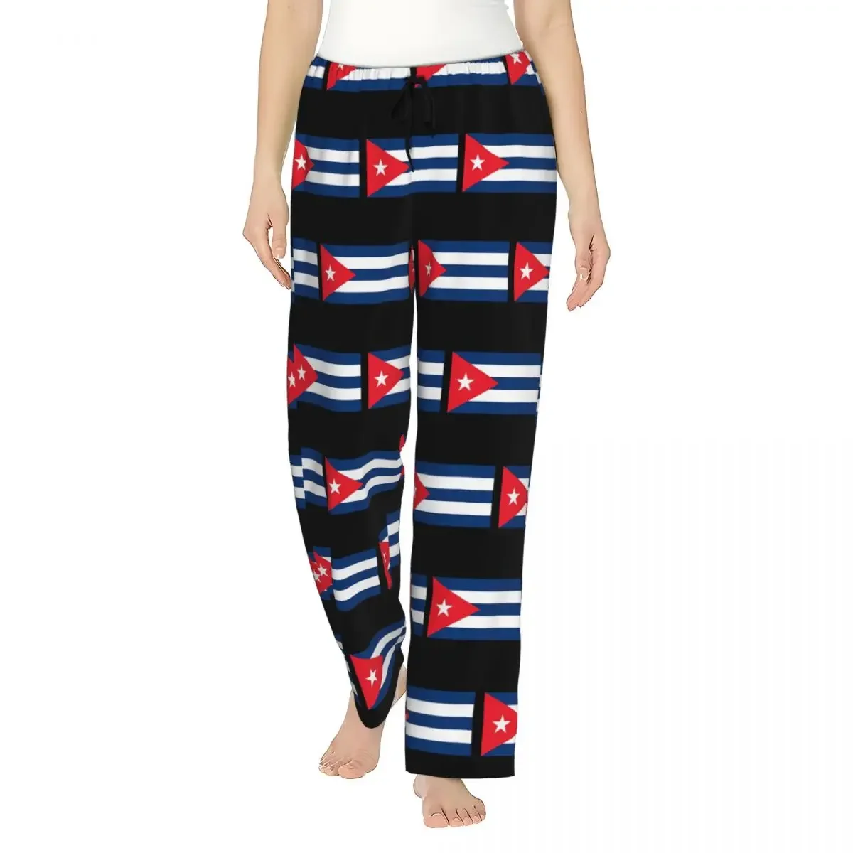 

Custom Cuba Cuban National Flag Women Pajama Pants Lounge Sleep Sleepwear Bottoms with Pockets