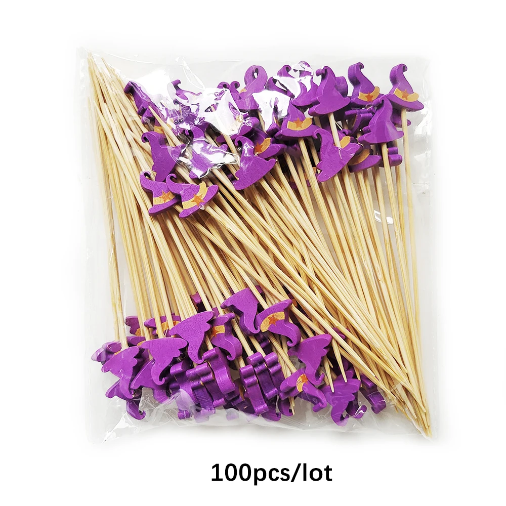 100 Stück Halloween Einweg-Bambusspieße Kürbis-Obstgabel Buffet Dessert Cocktail-Sticks Weihnachts-Schneedeckoration 2026 – Detail 6
