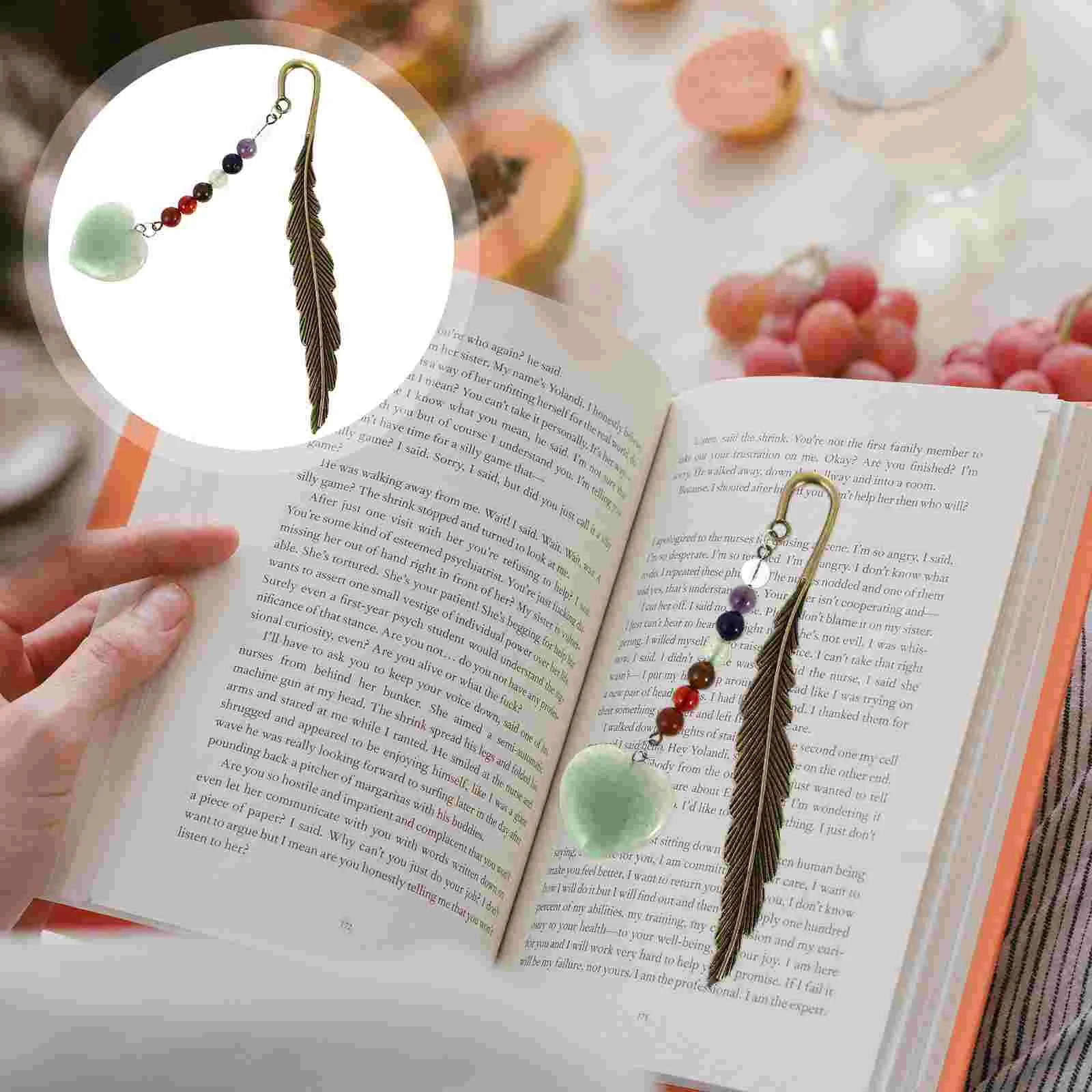 Stone Page-marker Bookmark Bookmarks Bag Ornament Metal Plume Shaped Decorative