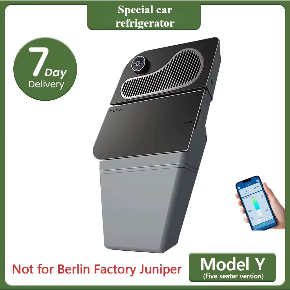 Pour Tesla Model Y 2021-2024 (à l'exception du modèle relooké) Réfrigérateur à compresseur 16L 12V portable avec contrôle par application Bluetooth, uniquement pour 5 places, non compatible avec les