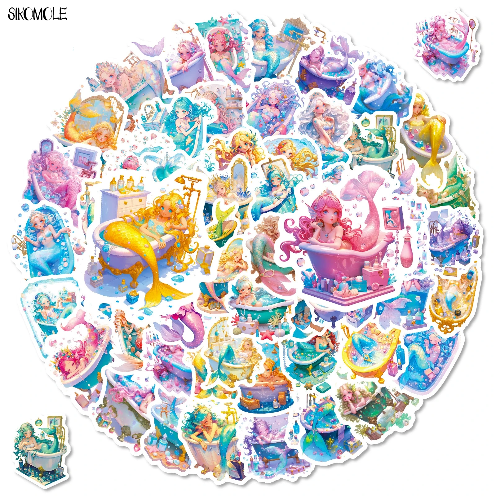 10/30/56PCS Bathtub Mermaid Princess Cartoon Stickers Aesthetic Decal DIY Laptop Guitar Skateboard Waterproof Graffiti Sticker
