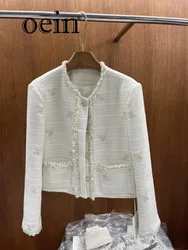 [oein] 2024 Small Fragrant Coat For Women Spring And Autumn New High End French Fashion Western Style Tassel Short Top