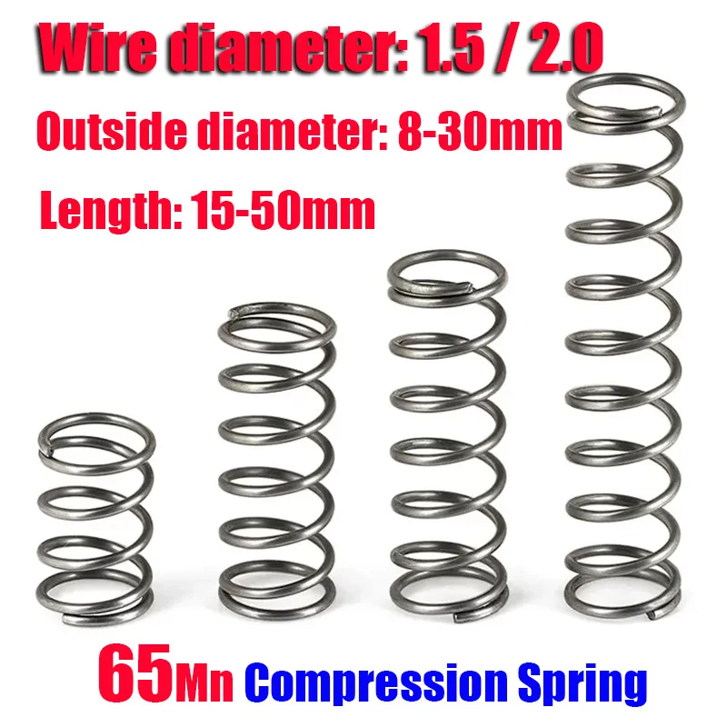 

[10Pcs]65Mn CS1.5/2.0mm Cylidrical Coil Compression Spring Shock Absorbing Pressure Return Compressed Springs Steel Customizable