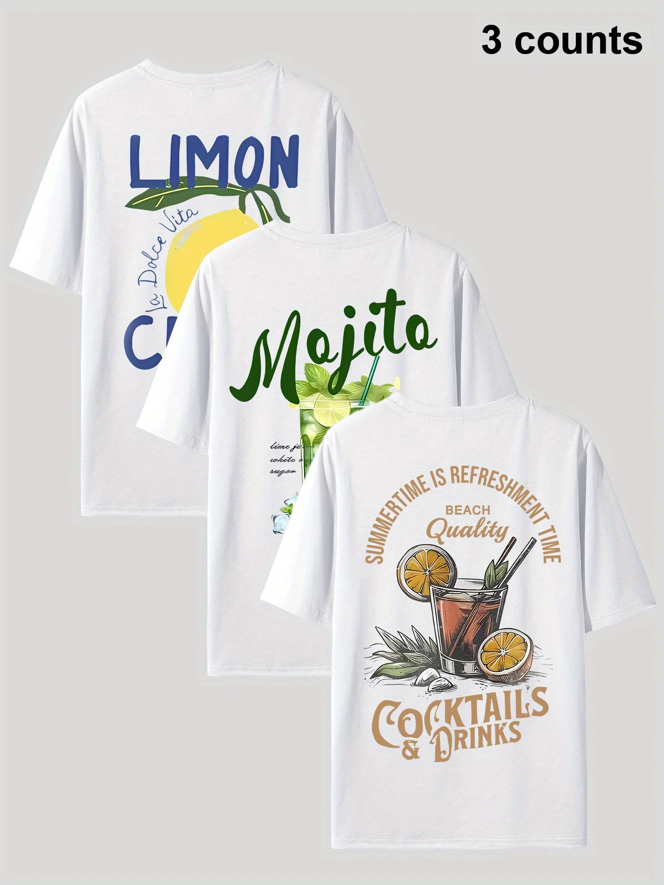 

Mojito Cocktail Pattern Printed T-shirt Men Beach Vacation Short Sleeved Tops Summer Men's T Shirts Casual Street Unisex Tees