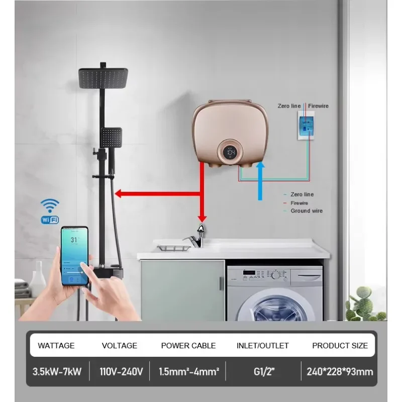 110V 220V Smart Kitchen Under Sink Water Heater Instant Electric Hot Water Heater Tankless Geyser