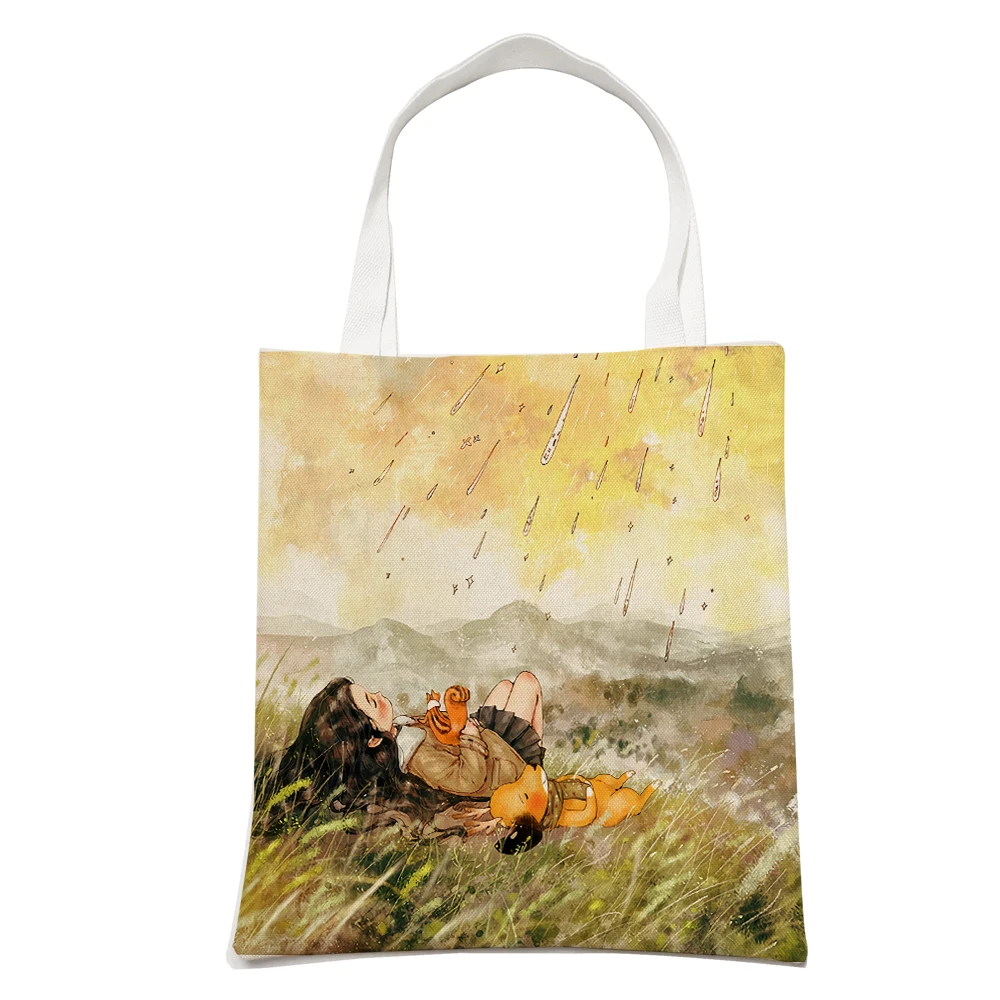Bolso de hombro reutilizable con estampado de doble cara para mujer, bolso de mano de lona, informal, a la moda, con dibujos animados